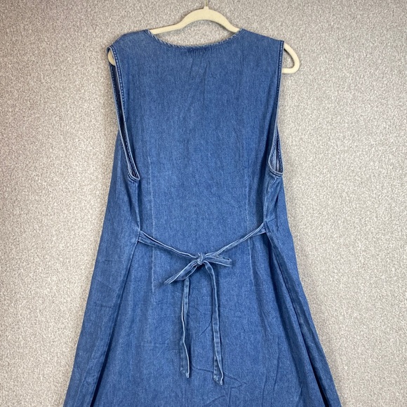 Vintage denim maxi dress size 18 full button up & tie pin tucks modest cowgirl - Picture 7 of 9